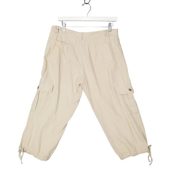 AXCESS Pants Womens SZ 6 Linen Cargo Pockets‎ Safari Khaki Crop Coastal Beach - Picture 2 of 10